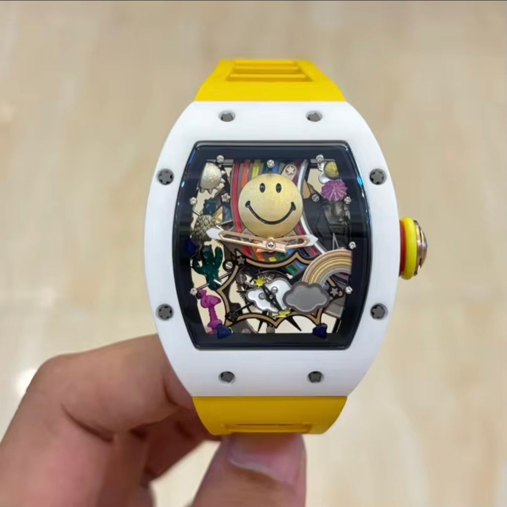 The Smiley Luxury Statement Watch – White & Yellow