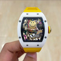 The Smiley Luxury Statement Watch – White & Yellow