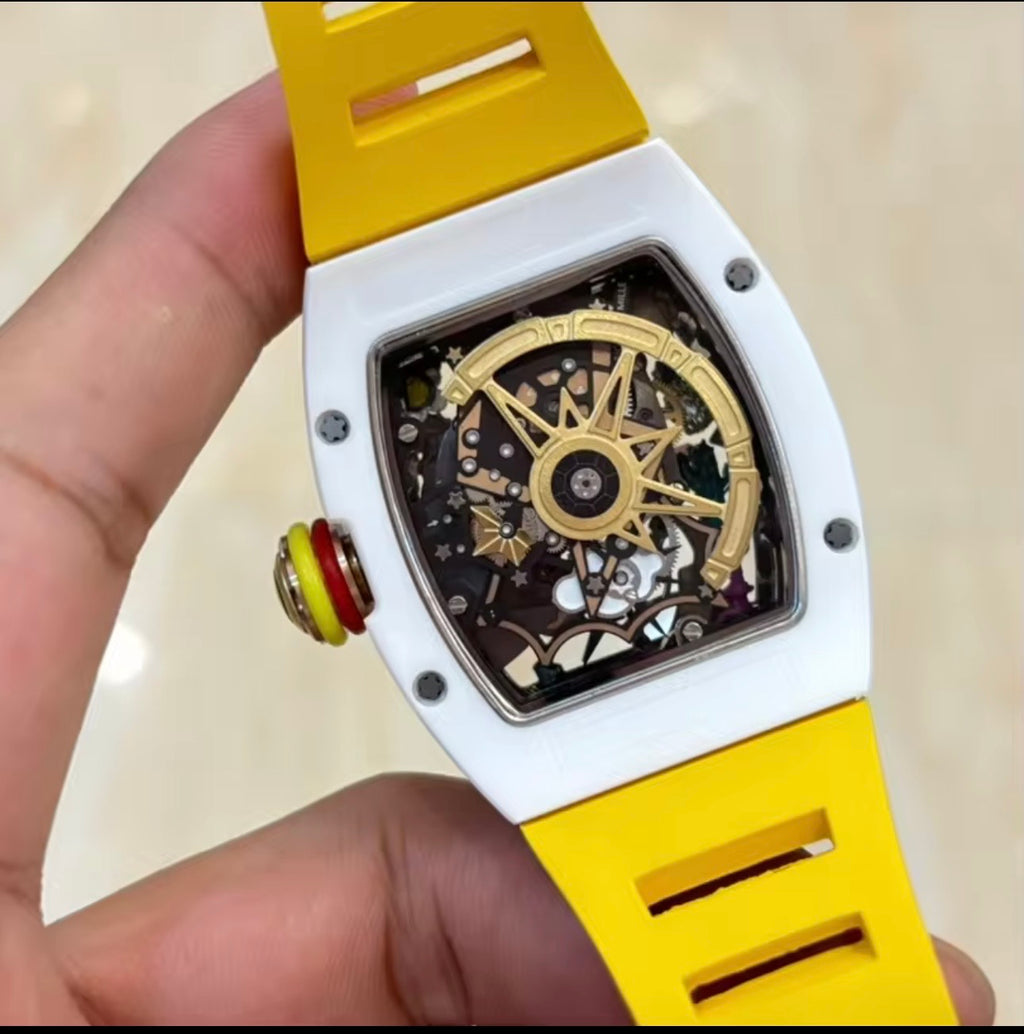 The Smiley Luxury Statement Watch – White & Yellow